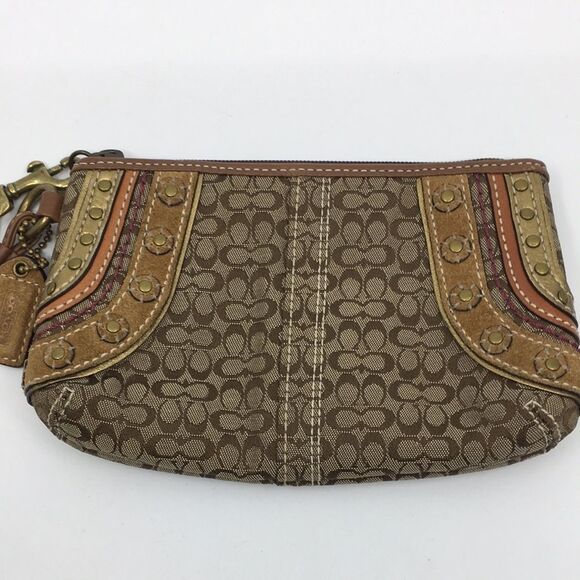 Vintage Coach Studded Soho Signature Wristlet BrownY2K tan and brown